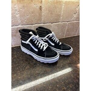 Vans Sentry Sk8-Hi Lug Sole Black Suede Canvas Black White M 7.5 W 9 EUC